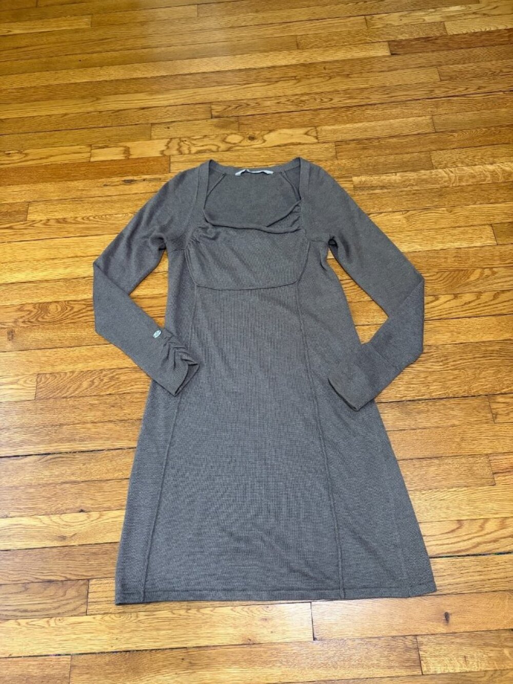 Athleta Womens Long Sleeve Dress Size Medium Brown Square Neck Knit A-Line